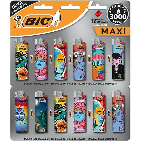 Isqueiro BIC Maxi, Edição Limitada DECOR COLLECTION, com 8 Opções de Estampas Collection Sortidas, 971066 - BT 12 UN