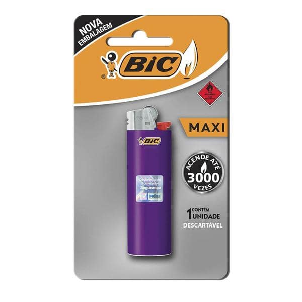 Isqueiro BIC Maxi, Cores Sortidas, Acende Até 3000 Vezes, Com Chama Pré-Ajustada, 846004 - PT 1 UN