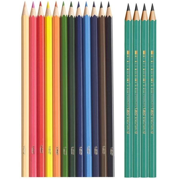 Lápis de Cor BIC Evolution, 12 cores + 4 Lápis Preto de Escrever, Corpo Sextavado, 902545 - CX 1 UN