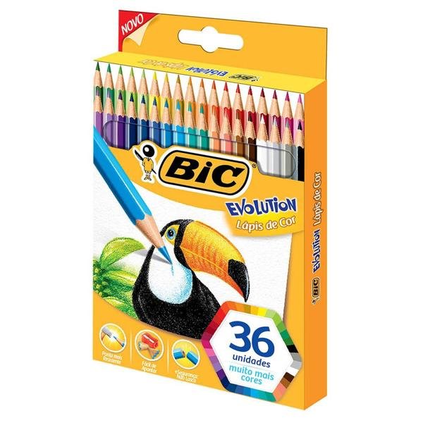 Lápis de Cor BIC Evolution com 36 cores, Sextavado, Fácil de apontar, Mais resistência e durabilidade, 930230 - CX 36 UN