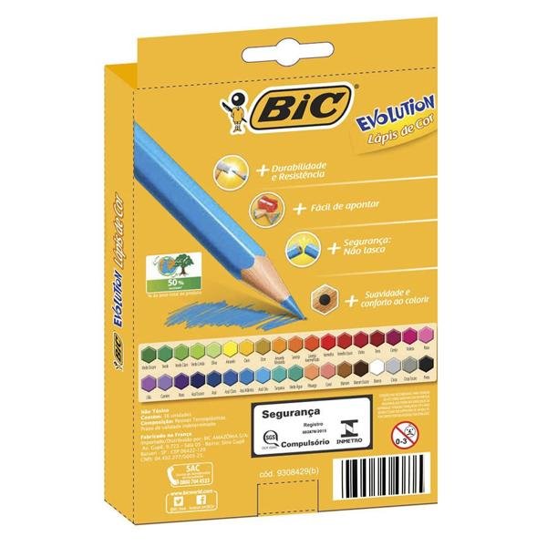 Lápis de Cor BIC Evolution com 36 cores, Sextavado, Fácil de apontar, Mais resistência e durabilidade, 930230 - CX 1 UN