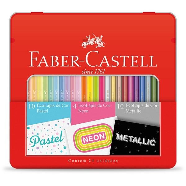 Kit Lápis de Cor EcoLápis Pastel Neon Metallic 24 Cores Faber-Castell PT 1 UN