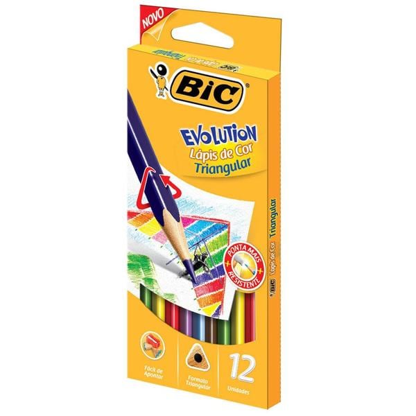 Lápis de Cor BIC Evolution Triangular, Estojo com 12 Cores Vivas e Ponta Resitente, 930126 - CX 1 UN