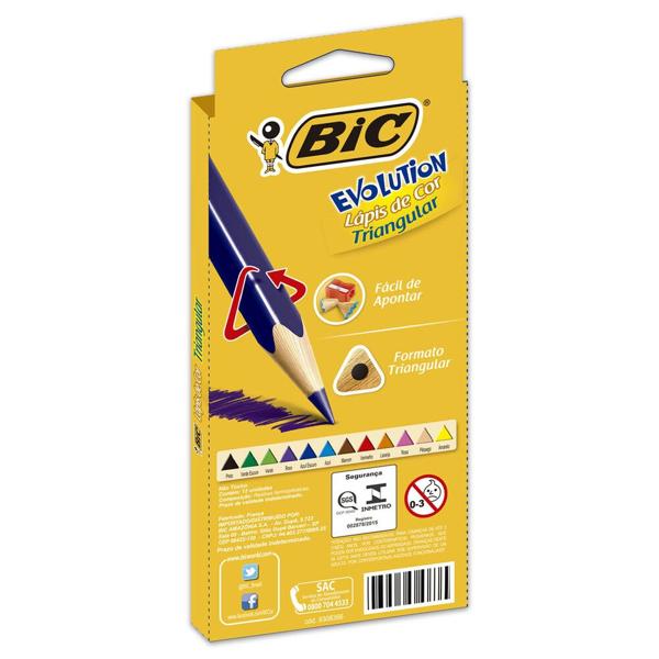 Lápis de Cor BIC Evolution Triangular, Estojo com 12 Cores Vivas e Ponta Resitente, 930126 - CX 1 UN