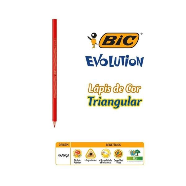 Lápis de Cor BIC Evolution Triangular, Estojo com 12 Cores Vivas e Ponta Resitente, 930126 - CX 1 UN