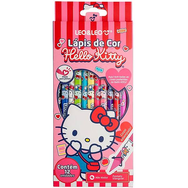 Lápis de Cor 12 cores, Triangular, Hello Kitty, 10255, Leonora - CX 1 UN Lápis de Cor 12 cores, Triangular, Hello Kitty, 10255, Leonora - CX 1 UN