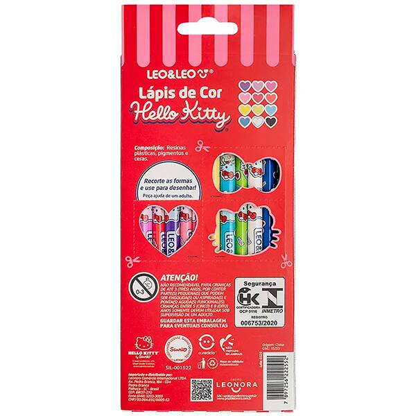 Lápis de Cor 12 cores, Triangular, Hello Kitty, 10255, Leonora - CX 1 UN Lápis de Cor 12 cores, Triangular, Hello Kitty, 10255, Leonora - CX 1 UN