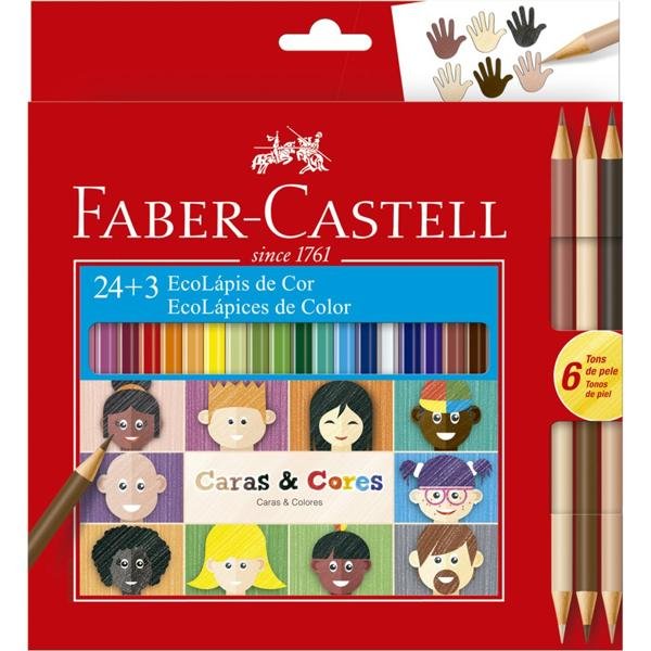 Lápis de Cor EcoLápis Caras e Cores 24 Cores + 6 Tons de Pele Faber-Castell CX 1 UN