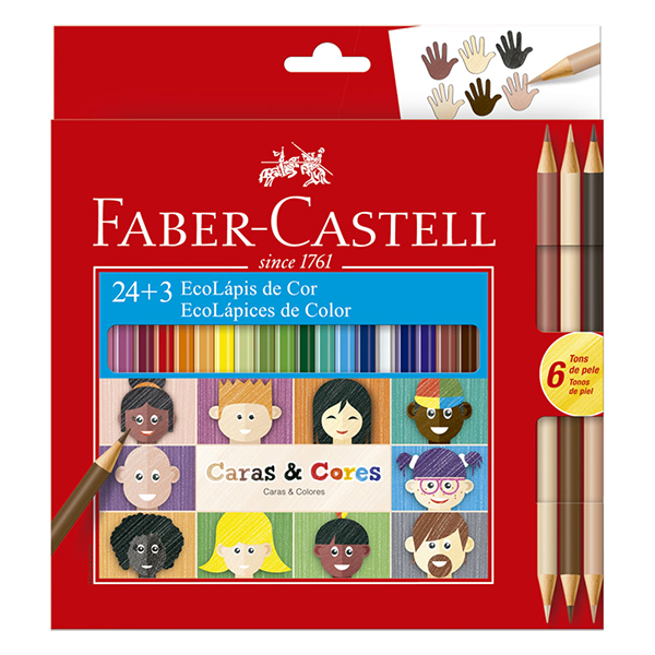 Lápis de Cor Caras e Cores 24 Cores + 6 Tons de Pele, Faber-Castell - CX 1 UN Lápis de Cor Caras e Cores 24 Cores + 6 Tons de Pele, Faber-Castell - CX 1 UN
