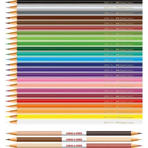 Lápis de Cor EcoLápis Caras e Cores 24 Cores + 6 Tons de Pele Faber-Castell CX 1 UN
