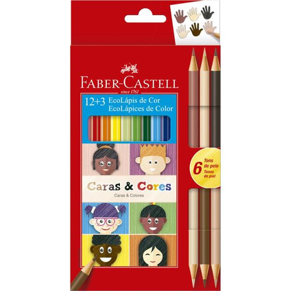 Lápis de Cor Caras e Cores 12 Cores + 6 Tons de Pele, Faber-Castell - CX 1 UN Lápis de Cor Caras e Cores 12 Cores + 6 Tons de Pele, Faber-Castell - CX 1 UN