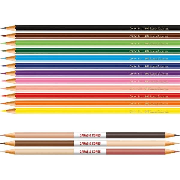 Lápis de Cor EcoLápis Caras e Cores 12 Cores + 6 Tons de Pele Faber-Castell CX 1 UN