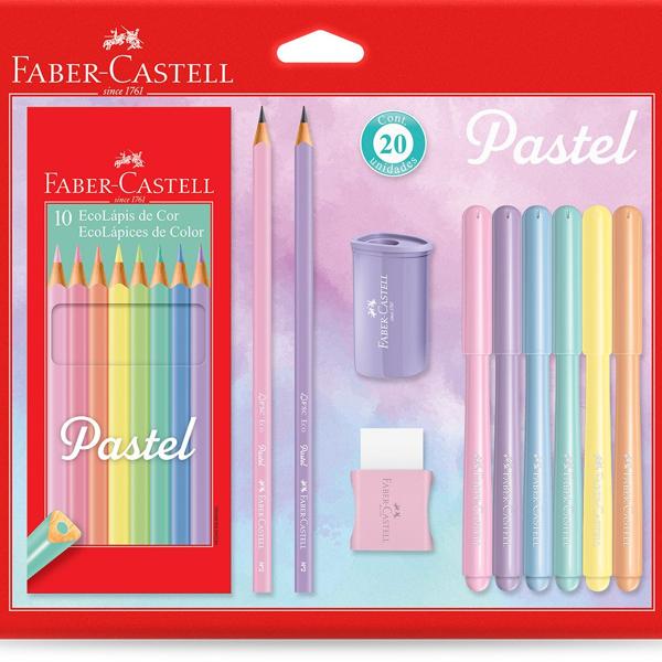Kit Tom Pastel 10 de Cor + 2 Grafite + 6 Canetinhas + Apontador e Borracha, Faber-Castell - CX 1 UN Kit Tom Pastel 10 de Cor + 2 Grafite + 6 Canetinhas + Apontador e Borracha, Faber-Castell - CX 1 UN
