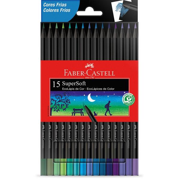 Lápis de Cor SuperSoft Cores Frias 15 Cores, Faber-Castell - CX 1 UN Lápis de Cor SuperSoft Cores Frias 15 Cores, Faber-Castell - CX 1 UN