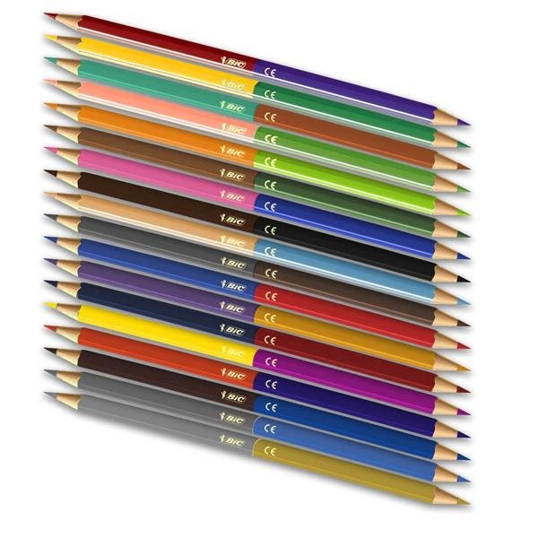 Lápis de Cor 36 cores Bicolor, Sextavado, Fácil de apontar, 18 lápis e 36 cores, Bic - CX 1 UN
