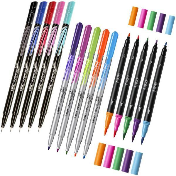 Kit Lettering BIC com 15 itens: 5 Intensity Extra Fina 0.4mm, 5 Intensity Média/Mediana, 5 Intensity Dual Tip 3.7mm/0.7mm, 970827 - PT 15 UN