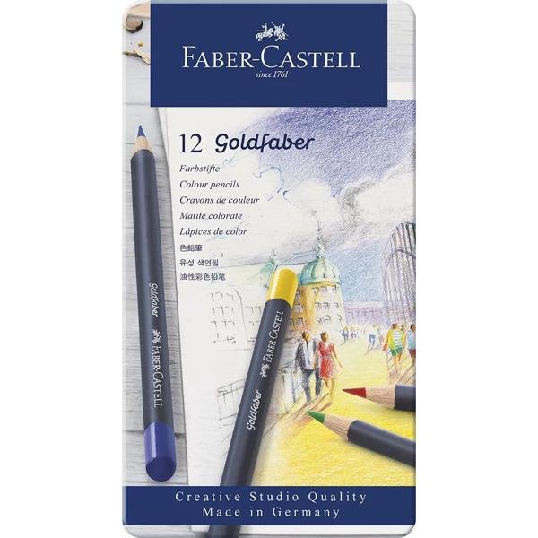 Lápis de Cor Permanente Goldfaber 12 Cores Faber-Castell - Estojo ET 1 UN