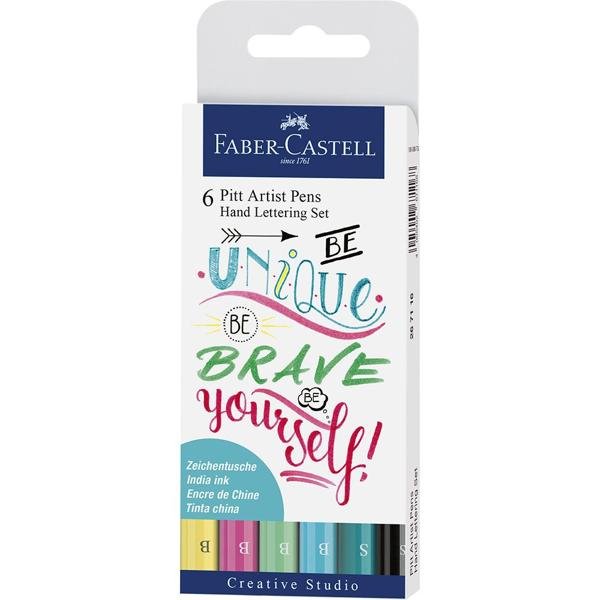 Canetas Artísticas Pitt Tons Pastel Hand Lettering 6 Peças Creative Studio Faber-Castell - Estojo ET 6 UN