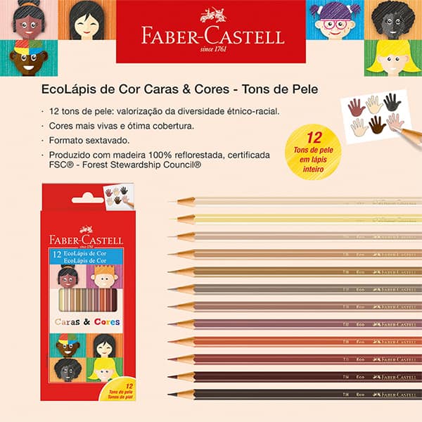 Lápis de Cor Caras e Cores 12 Cores, Faber-Castell - CX 1 UN