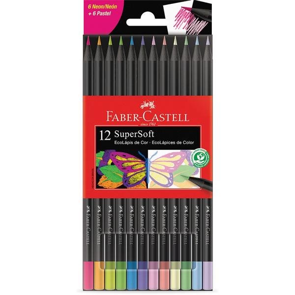 Lápis de Cor 12 Cores SuperSoft, Neon, Pastel, Faber-Castell - CX 1 UN