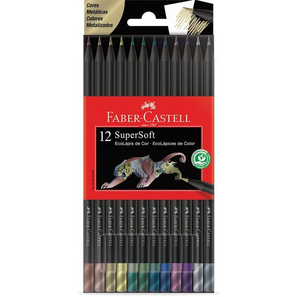 Lápis de Cor SuperSoft, Cores Metálicas, 12 Cores, Faber-Castell - ET 12 UN Lápis de Cor SuperSoft, Cores Metálicas, 12 Cores, Faber-Castell - ET 12 UN