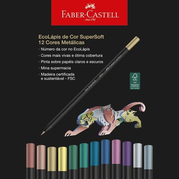 Lápis de Cor 12 Cores SuperSoft, Metálicas, Faber-Castell - CX 1 UN