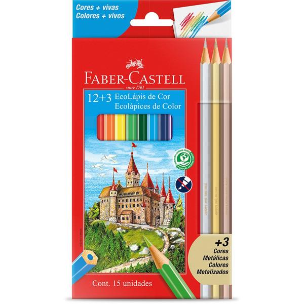 Lápis de Cor 12 cores + 3 metálicos, Faber-Castell - ET 15 UN Lápis de Cor 12 cores + 3 metálicos, Faber-Castell - ET 15 UN