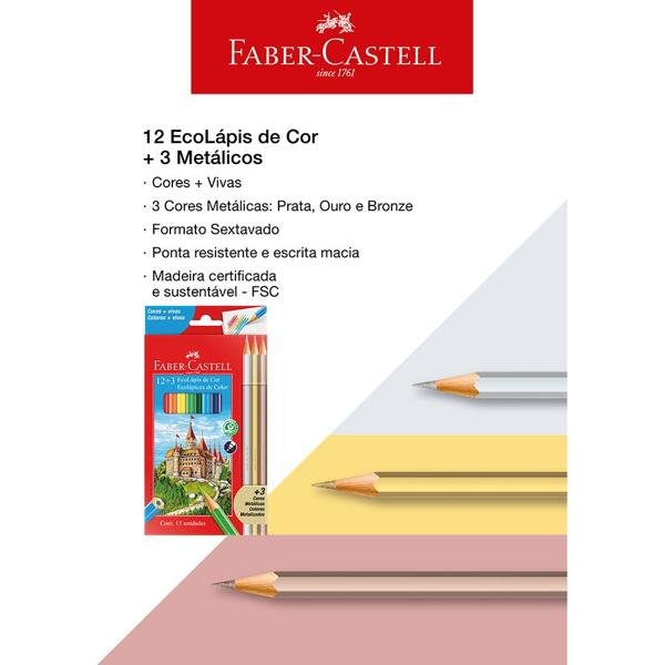 Lápis de Cor 12 cores + 3 metálicos, Faber-Castell - ET 15 UN