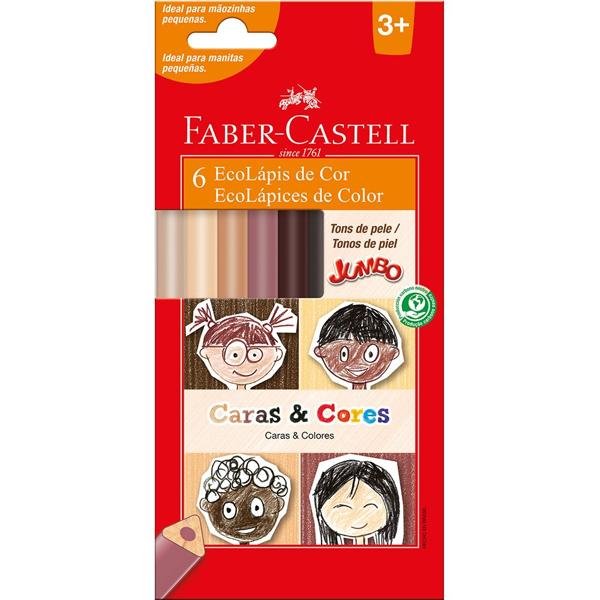 Lápis de Cor Jumbo, 6 cores, caras & cores, Faber-Castell - CX 1 UN