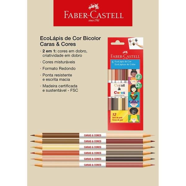 Lápis de Cor Bicolor Caras & Cores, 12 Cores, Faber-Castell - CX 1 UN