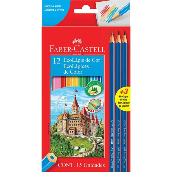 Lápis de Cor Sextavado 12 Cores + 3 Lápis Grafite, Faber-Castell - ET 12 UN Lápis de Cor Sextavado 12 Cores + 3 Lápis Grafite, Faber-Castell - ET 12 UN