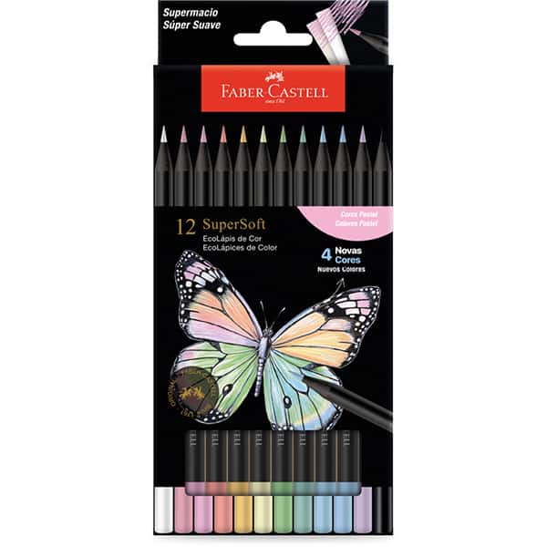 Lápis De Cor Supersoft, redondo, 12 Cores Pastel, Faber-Castell - ET 12 UN