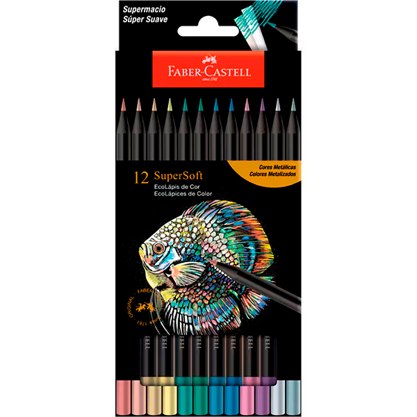 Lápis De Cor redondo Supersoft, 12 Cores Metálicas, Faber-Castell - ET 12 UN Lápis De Cor redondo Supersoft, 12 Cores Metálicas, Faber-Castell - ET 12 UN