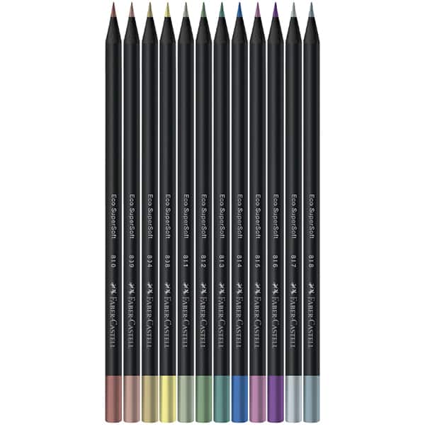 Lápis De Cor redondo Supersoft, 12 Cores Metálicas, Faber-Castell - ET 12 UN