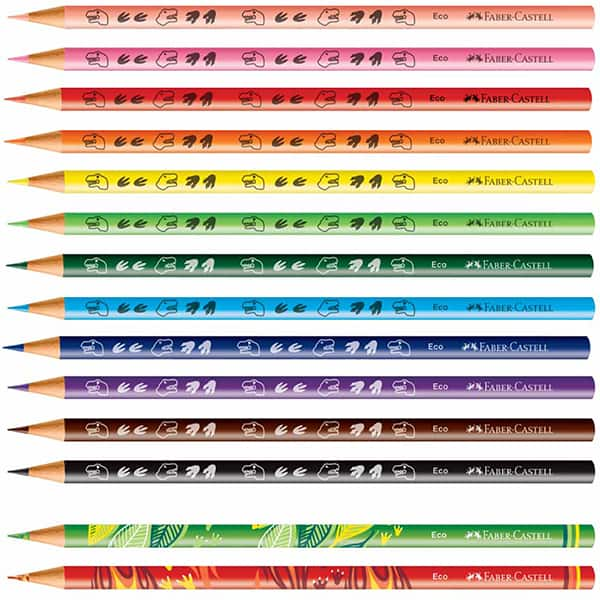 Lápis de Cor EcoLápis Dinossauros, 12 Cores, + 2 Cores misturinhas, Faber-Castell - CX 14 UN