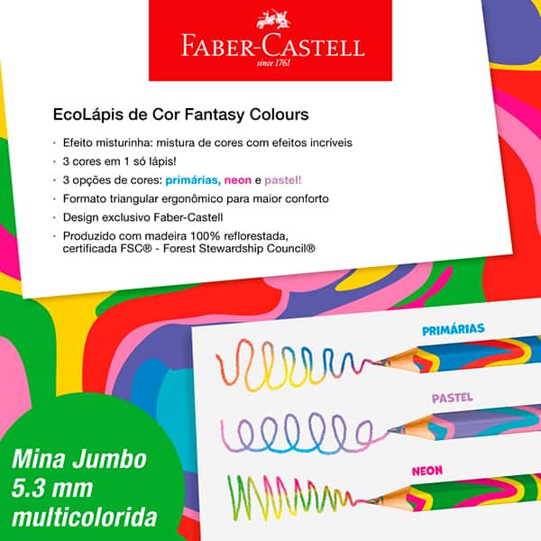Lápis de cor colorido sextavado Fantasy, Faber-Castell - DP 144 UN