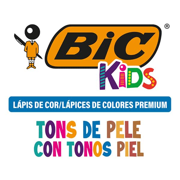 Lápis de Cor 12 cores 3 Tons de Pele, Cores Vivas, 301088, BIC - BT 15 UN Lápis de Cor 12 cores 3 Tons de Pele, Cores Vivas, 301088, BIC - BT 15 UN