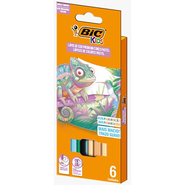 Lápis de Cor 6 Cores, Tom Pastel, 301090, BIC - BT 6 UN