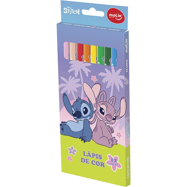 Lápis de Cor 12 cores, Stitch Disney, 31310, Molin - CX 12 UN