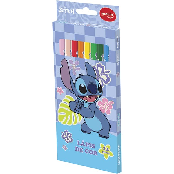 Lápis de Cor 12 cores, Stitch Disney, 31310, Molin - CX 12 UN