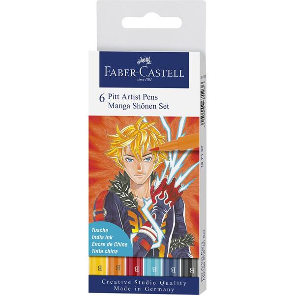 Canetas Artísticas Pitt Mangá Shonen 6 Cores, Faber-Castell CX 1 UN Canetas Artísticas Pitt Mangá Shonen 6 Cores, Faber-Castell CX 1 UN