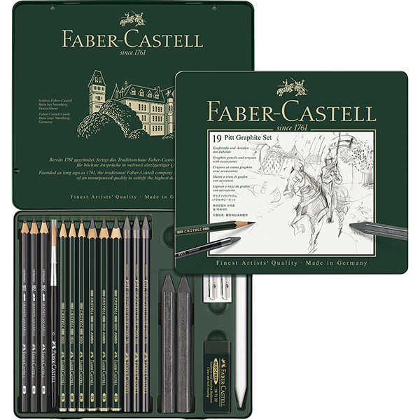 Kit Escrita e Desenho de Grafite Pitt com 19 itens, 112973, Faber-Castell - ET 19 UN Kit Escrita e Desenho de Grafite Pitt com 19 itens, 112973, Faber-Castell - ET 19 UN