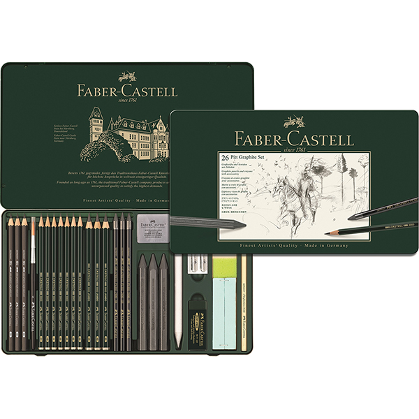 Kit Escrita e Desenho de Grafite Pitt com 26 itens, 112974, Faber-Castell - ET 26 UN Kit Escrita e Desenho de Grafite Pitt com 26 itens, 112974, Faber-Castell - ET 26 UN