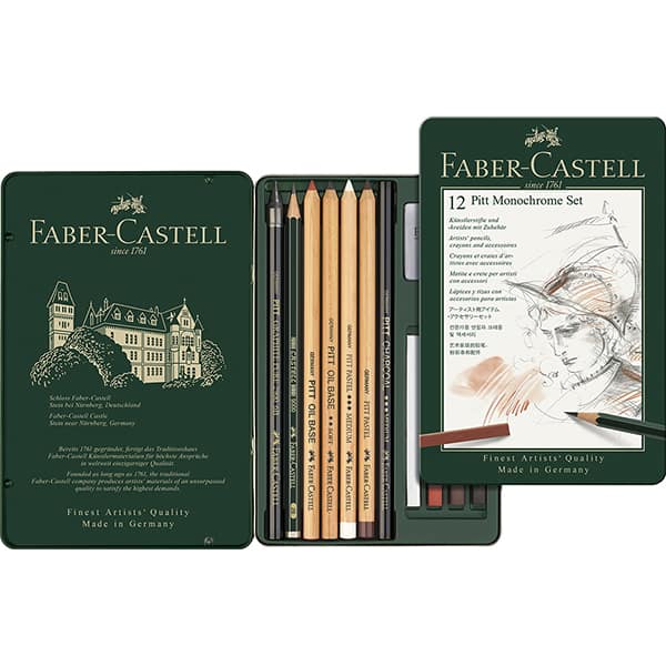 Kit Escrita Lápis Pitt Monochrome Set com 12 itens, 112975, Faber-Castell - ET 12 UN