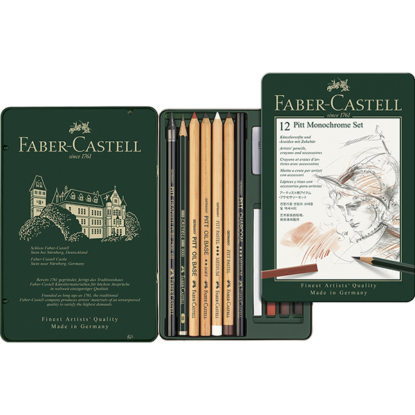 Kit Escrita e Desenho Monocromático Pitt com 12 itens, 112975, Faber-Castell - ET 12 UN Kit Escrita e Desenho Monocromático Pitt com 12 itens, 112975, Faber-Castell - ET 12 UN