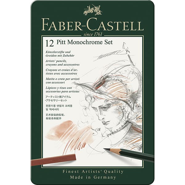 Kit Escrita Lápis Pitt Monochrome Set com 12 itens, 112975, Faber-Castell - ET 12 UN