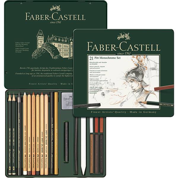 Kit Escrita Lápis Pitt Monochrome Set com 21 itens, 112976, Faber-Castell - ET 21 UN