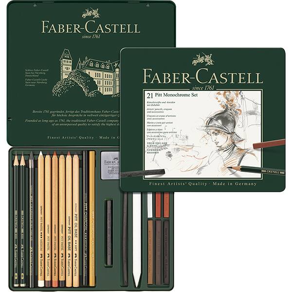 Kit Escrita Lápis Pitt Monochrome Set com 21 itens, 112976, Faber-Castell - ET 21 UN