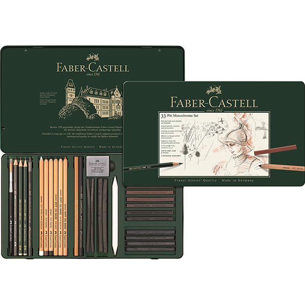 Kit Escrita e Desenho Monocromático Pitt com 33 itens, 112977, Faber-Castell - ET 33 UN Kit Escrita e Desenho Monocromático Pitt com 33 itens, 112977, Faber-Castell - ET 33 UN