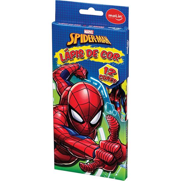 Lápis de Cor 12 Cores Sextavado Homem Aranha Spiderman Marvel Molin - CX 1 UN